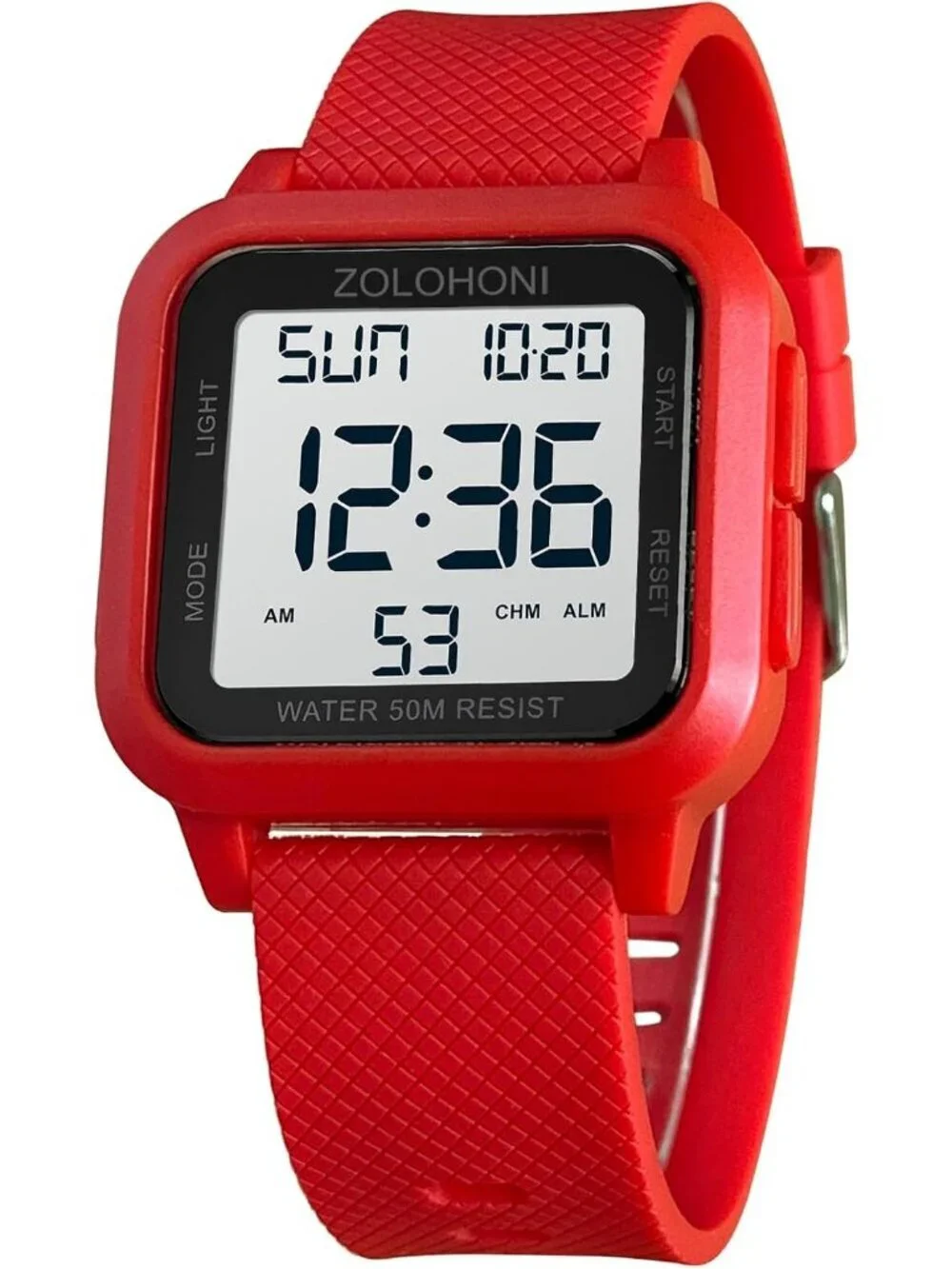 Mens Red White Analog Quartz Stainless Steel Waterproof Square LED Digital Watch